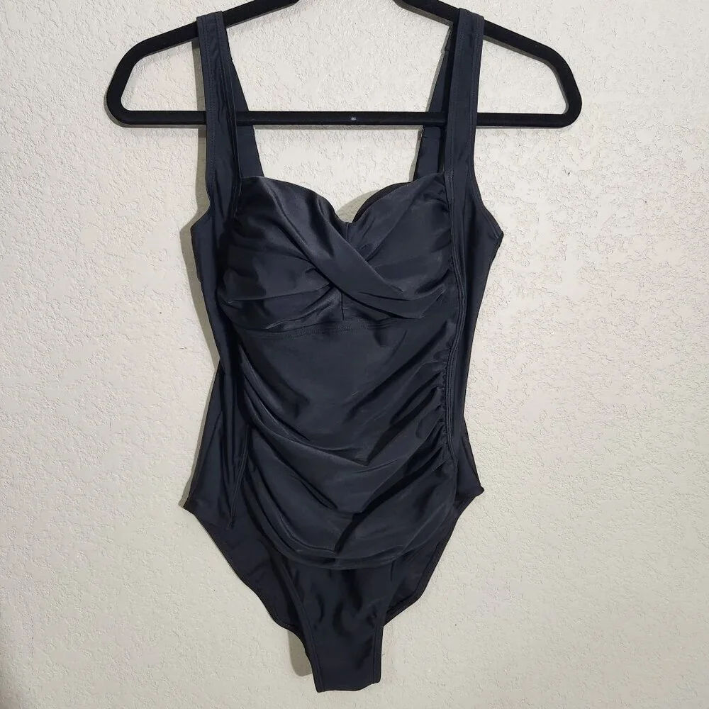 Firpearl Swimsuit Womens Size 8 One Piece Black Ruched